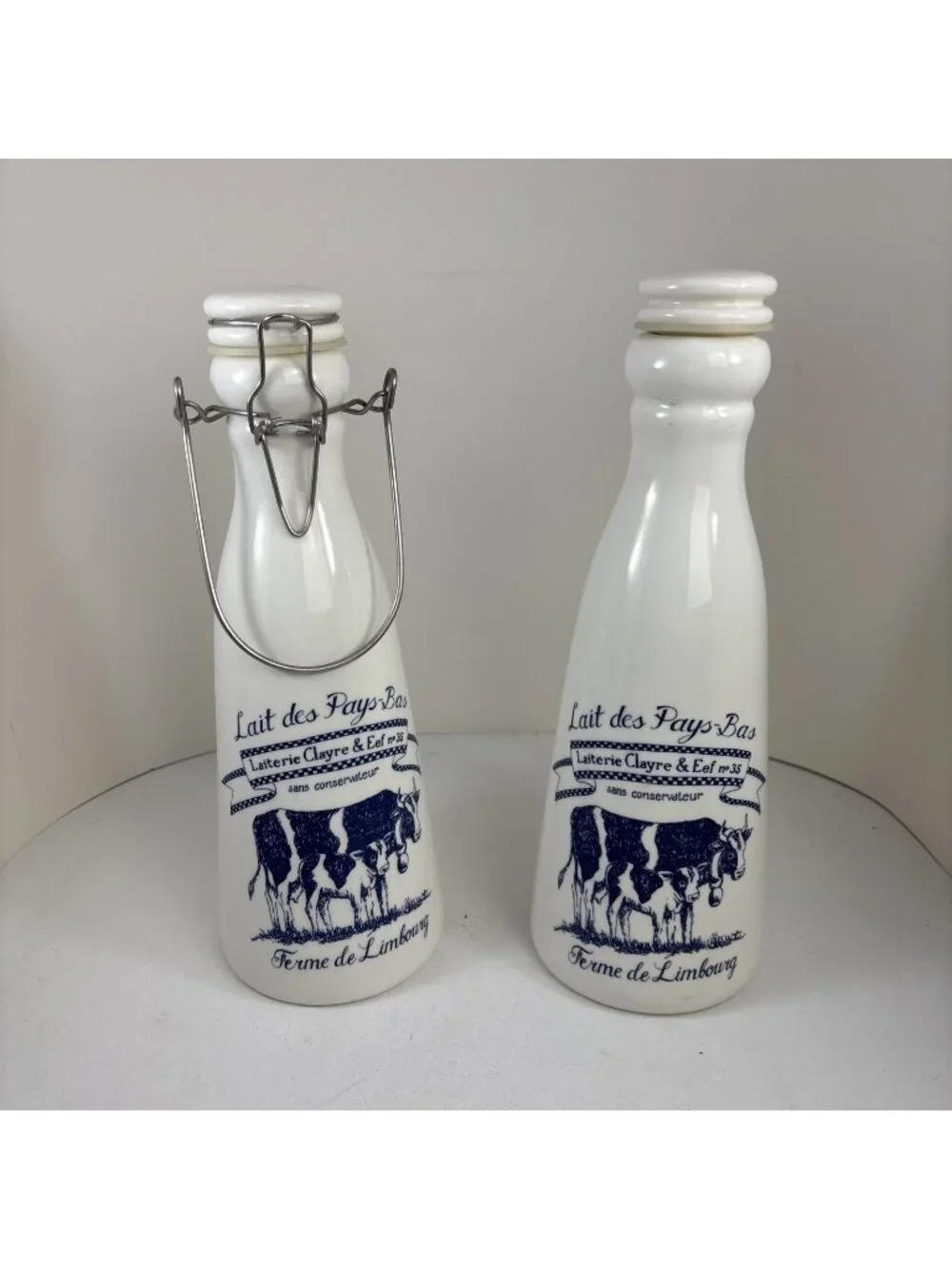 Ceramic Milk Bottle White 9.5” Farmhouse Lait Des Pays-Bas France Cottagecore